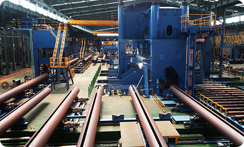 An image of a panoramic view of the inside of SeAH Steel's Pohang JCOE plant (thick-wall steel pipes).