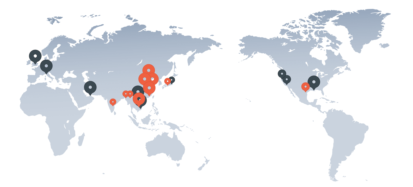 An image of the locations of the steel pipe businesses and special steel businesses marked on a world map.