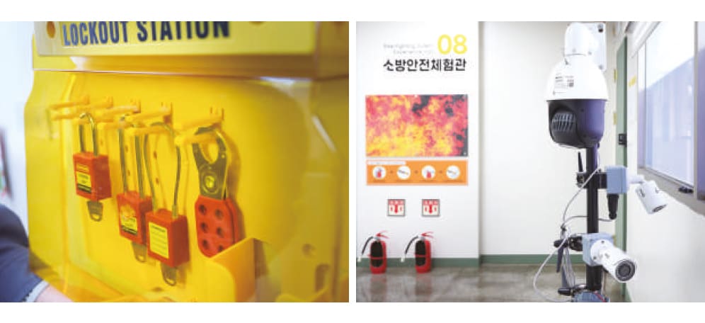 좌측에 안전장치 열쇠와 우측에는 IOT안전시스템장치의 이미지가 보입니다.