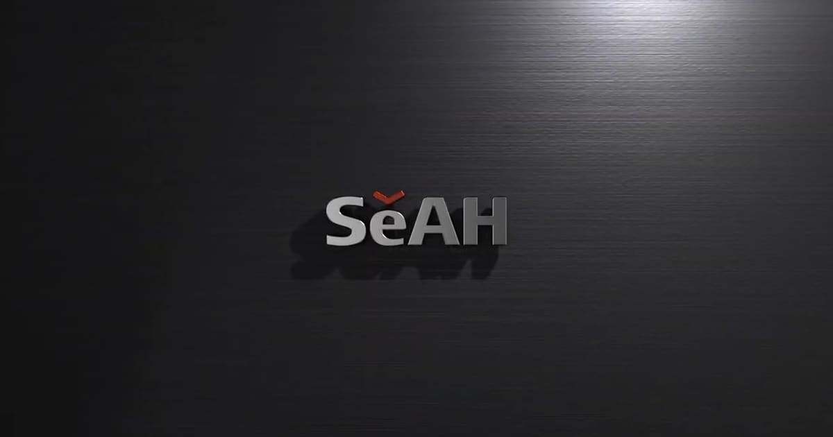 An image of the SeAH logo with a shadow effect, placed in the center of a black background.